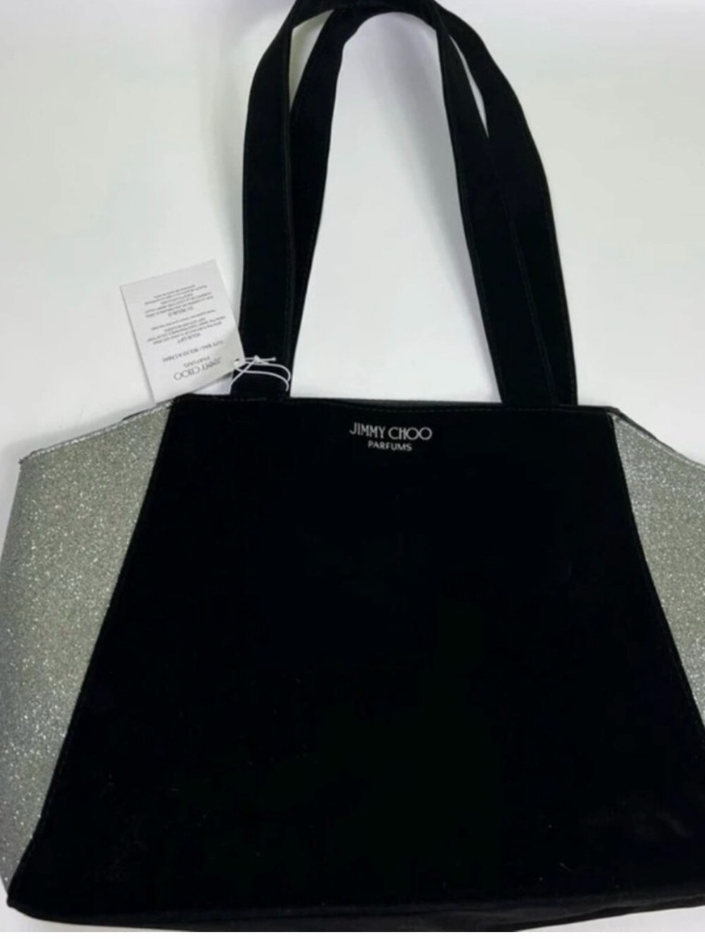 Jimmy Choo Black Velvet Tote with Silver Glitter Panels